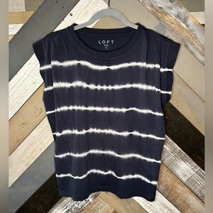 LOFT Navy and White Tie-Dye Short Sleeve Tee